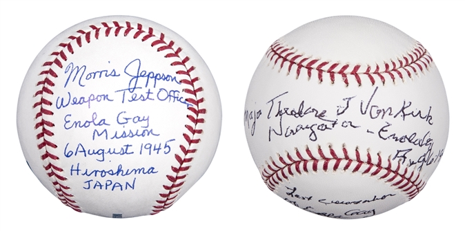 Lot of (2) Enola Gay : Dutch Van Kirk and Morris Jeppson Single Signed and Inscribed Baseballs (PSA/DNA)